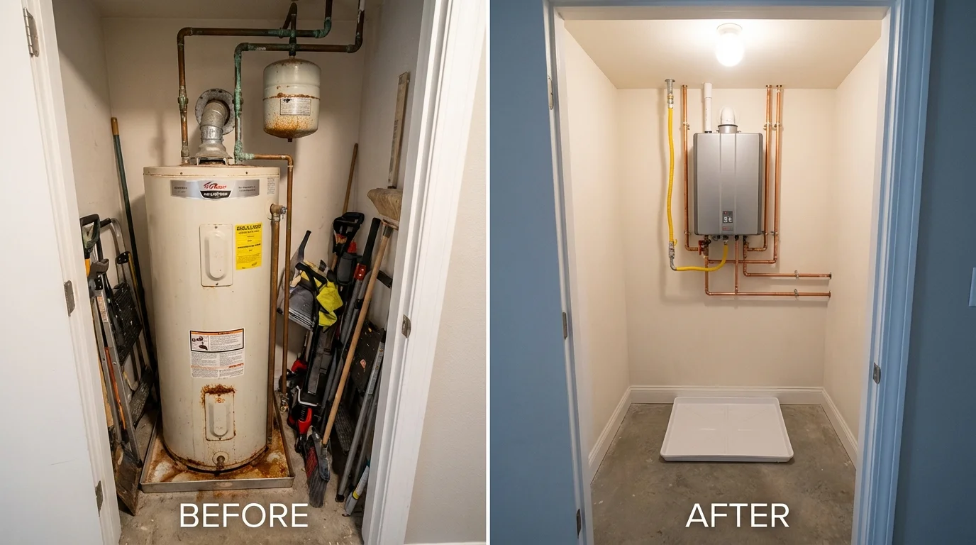 Tank water heater versus wall-mounted tankless unit comparison for Mount Sterling, KY homeowners