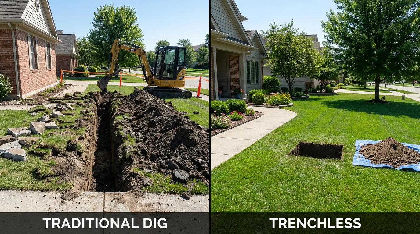 Trenchless sewer repair with minimal yard damage versus traditional excavation in Mount Sterling, KY